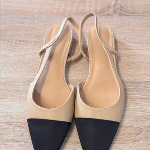 Elegant Beige and Black Women's Slingback Flats